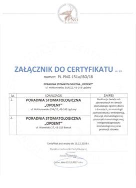 certyfikat - Poradnia Stomatologiczna 'OPDENT'